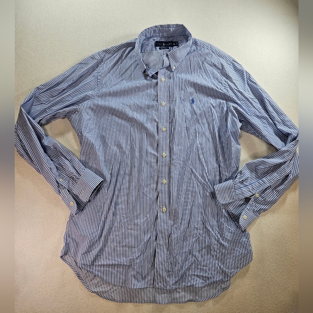 Ralph Lauren Performance XL Blue Stripe Nylon Stretch Shirt